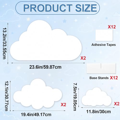 Large Cloud Cutouts Set - White Standup Decorations for Party Backdrop Props