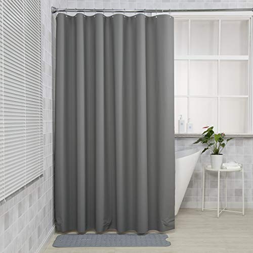 AmazerBath Plastic Shower Curtain, 72 x 84 Inches PEVA Shower Curtain with Heavy Duty Clear Stones and 12 Grommet Holes, Waterproof Thick Bathroom Plastic Shower Curtains-Dark Grey
