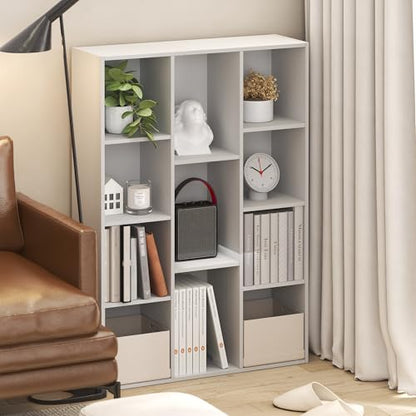 Furinno LUDER Book Shelf, 11-Cube Bookshelf, Reversible Bookcase, 9.4 x 29.1 x 41.7, Easy Assembly, for Living Room, Bedroom, Home Office, White