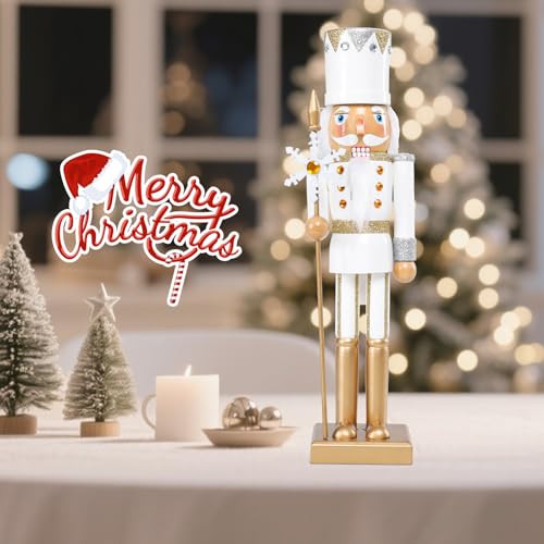 15 Inch Christmas Nutcracker Decorations - Multicolor White King Wooden Figure