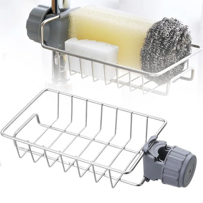 SICOSPI Faucet Rack Holder-Stainless Steel, 2024 Upgraded Sponge Holder for Kitchen Sink, Adjustable Detachable Sponge Holder Over Faucet, Sink Organizer Sponge Holder for Kitchen Bathroom (1pcs)