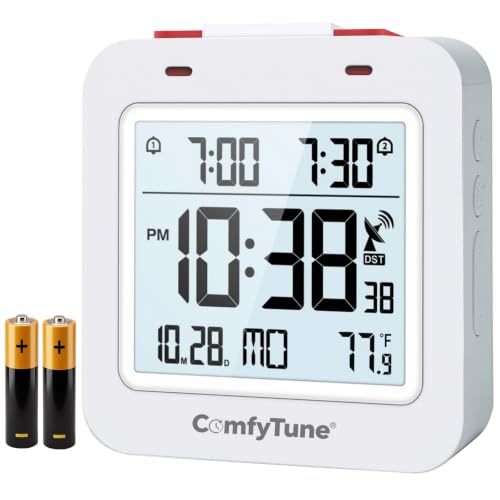 Digital Atomic Alarm Clock with Backlight & Temperature, Battery Operated Bedroom Clock