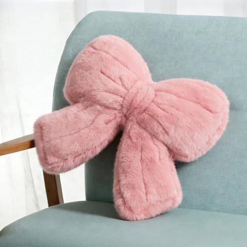 Pink Bow Shaped Throw Pillow - Cute Coquette Plush Cushion for Bedroom & Sofa Decor