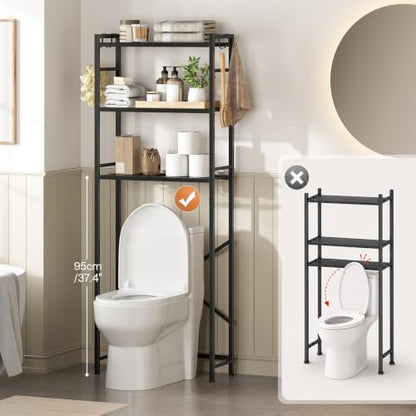 Over-the-Toilet Bathroom Storage Rack 3-Tier Organizer with Adjustable Shelves & Hooks
