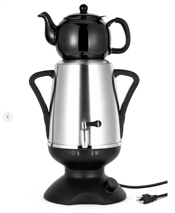 Electric Samovar Tea Maker 3.2L Stainless Steel with 1.2L Porcelain Teapot