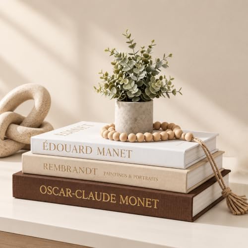 Decorative Faux Linen Book Set - Stackable Hidden Storage - Espresso, Oatmeal & Off-White