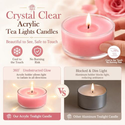 Pink Rose Scented Tea Light Candles 50 Pack Natural Soy Wax