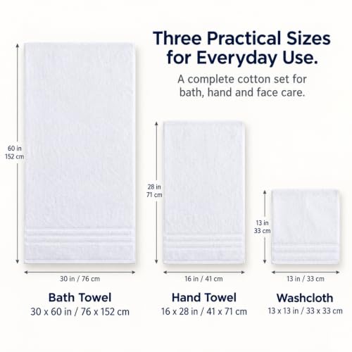 Velqora 8-Piece Cotton Towel Set White Bath Hand & Washcloths