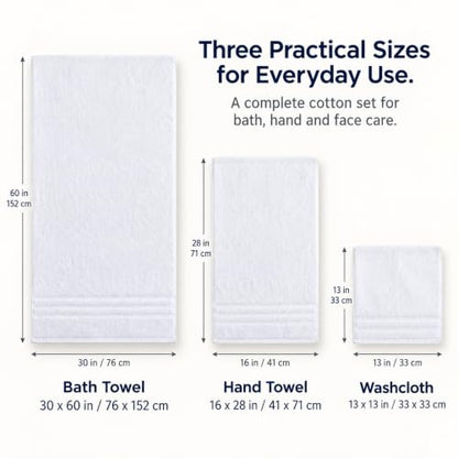 Velqora 8-Piece Cotton Towel Set White Bath Hand & Washcloths
