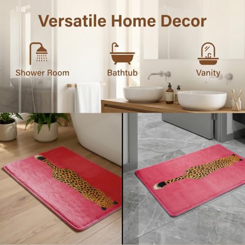Pink Leopard Bath Mat - Faux Cashmere Non-Slip Bathroom Rug