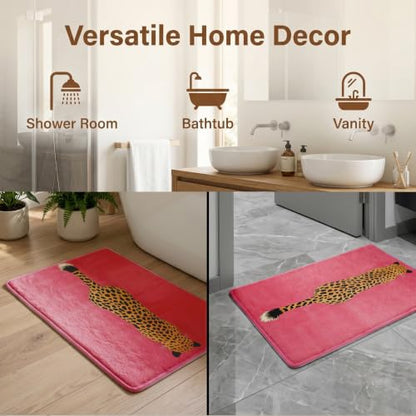 Pink Leopard Bath Mat - Faux Cashmere Non-Slip Bathroom Rug