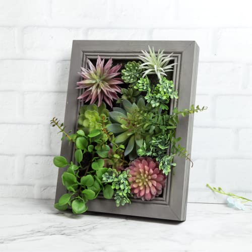 Nattol Hanging Wall Artificial Plants 3D Artificial Succulent Plants Wall Hanging Plants with Rectangle Wooden Frames Faux Plants Greenery for Indoor Wall Decor