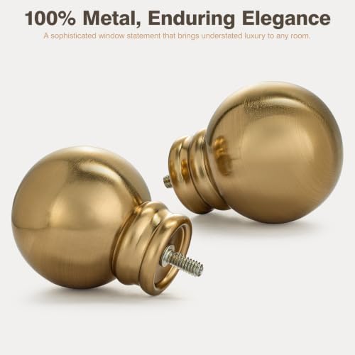 Brushed Brass Curtain Rod 32-152 Inch Heavy Duty Adjustable Drapery Rod with Finials - Antique Warm Gold