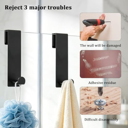 Over-the-Door Shower Hooks Black 7 Inch Stainless Steel No Drill Bathroom Towel Hangers - Variation of THIS listing