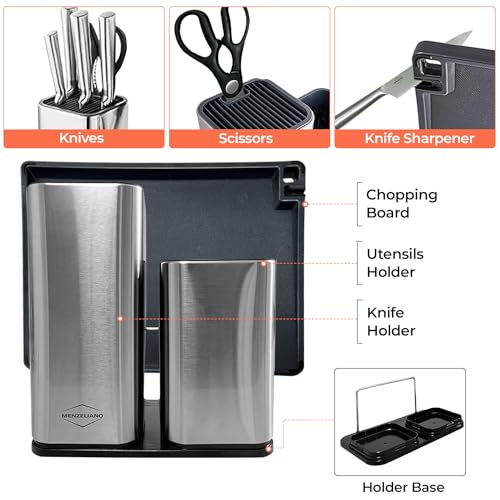 MENZELIANO 13 pcs kitchen knife set with block and cooking stainless steel utensils set with holder