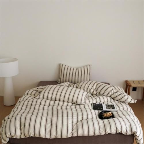 Full Brown Striped Duvet Cover Set - Microfiber Bedding with Pillowcases