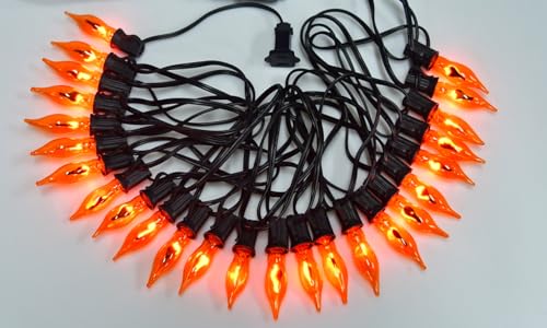 Halloween Flickering Flame String Lights - 27.8Ft Orange Outdoor Decor with 27 Bulbs - Safety Certified Waterproof