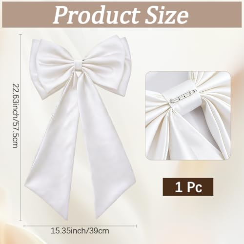 Big Satin Bow Black Wedding Sash Belt with Removable Bow - Large Bridal Waist Accessory, White Variation Included