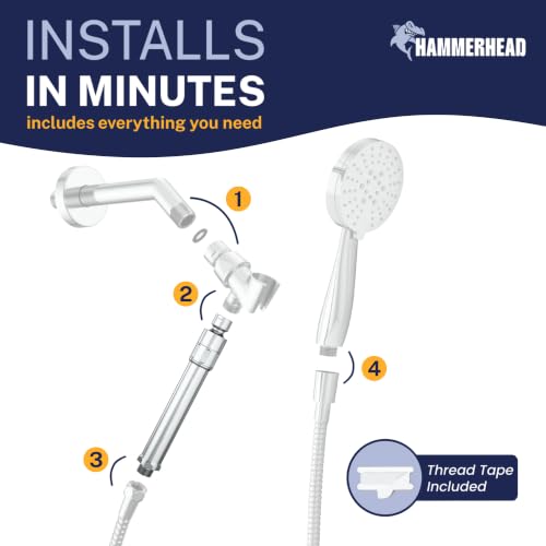 HammerHead Metal Handheld Shower Head Filter Chrome - Removes Chlorine & Chemicals