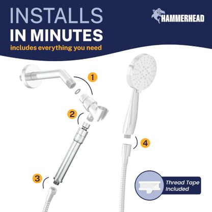 HammerHead Metal Handheld Shower Head Filter Chrome - Removes Chlorine & Chemicals