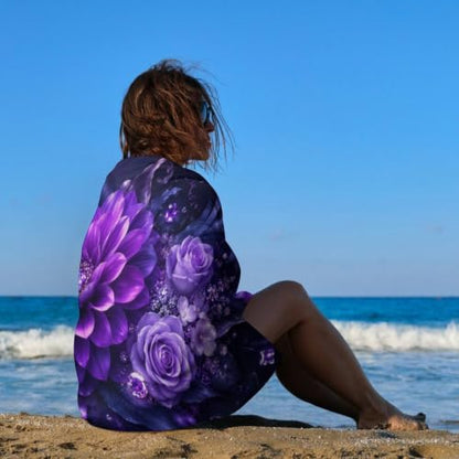 Jewel-Toned Floral Bouquet with Gems Oversized Beach Towel 51x31 - Soft Absorbent Travel & Pool Towel