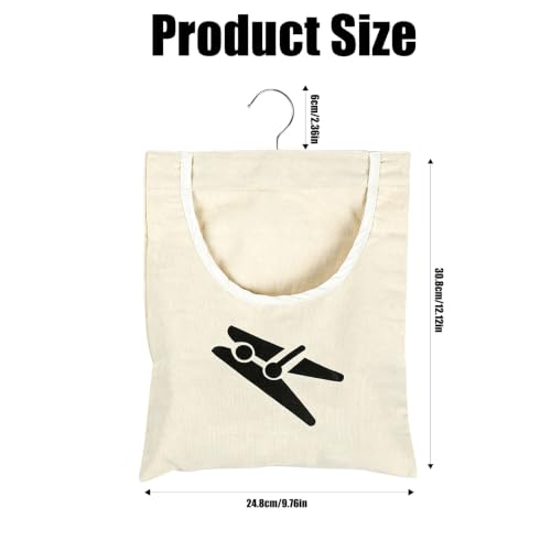 Laundry Clothespin Bag 12.5x11 Inch Canvas Hanging Storage White