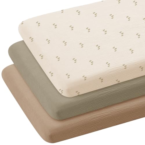 Muslin Bassinet Sheets 3-Pack for Bedside Sleeper - Olivekhakitree Variation