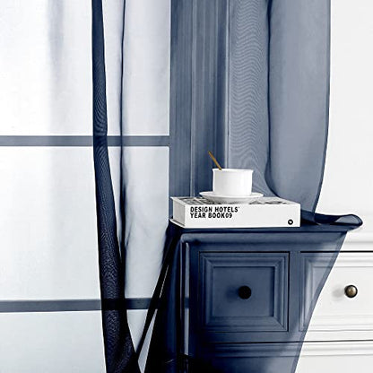 OWENIE Sheer Curtains 108 inches Length 2 Panels Set, Navy Blue Sheer Curtains Rod Pocket Voile Drapes for Living Room, Airy Soft-Touching Drapes, 2 PCS Panels, Each 42" W x 108" L