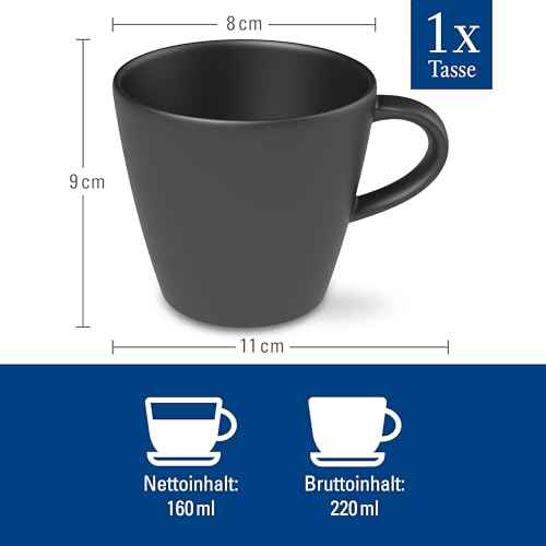 Villeroy & Boch Manufacture Rock Collection Coffee Cup, Premium Porcelain, Made in Germany, Dishwasher and Microwave Safe, 7.5 oz Capacity 3 in Tall, Black