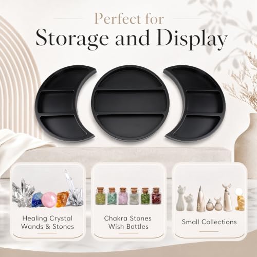 Moon Shelf Set Black Pine Crescent Wall Shelves for Crystals & Decor