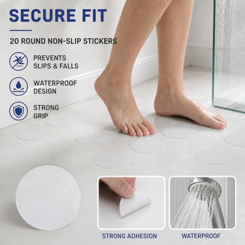 20 Pack Non-Slip Shower Floor Stickers - Transparent Bathroom Safety Decals