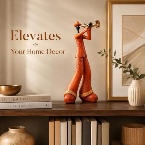 Nostalgic Jazz Trumpet Player Figurine Resin Retro Trumpeter Sculpture Home Office Decor - Orange-Trumpet