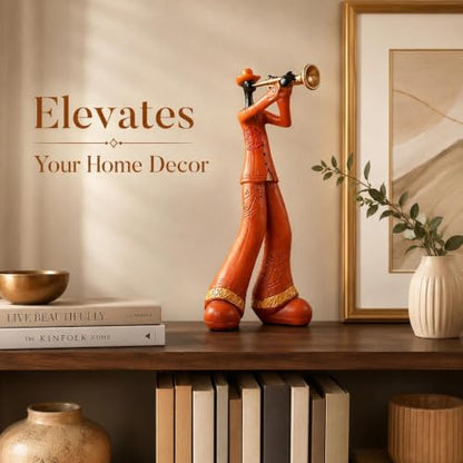 Nostalgic Jazz Trumpet Player Figurine Resin Retro Trumpeter Sculpture Home Office Decor - Orange-Trumpet