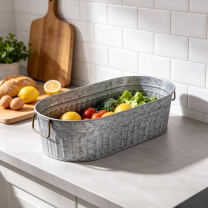 Heavy-Duty Galvanized Steel Oval Ice Tub - 4.15 Gallon Beverage Cooler