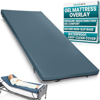 76 x 34 x 3.5 Inch Gel Mattress Topper for Hospital Bed - Pressure Relief, Non-Slip, Waterproof Cover