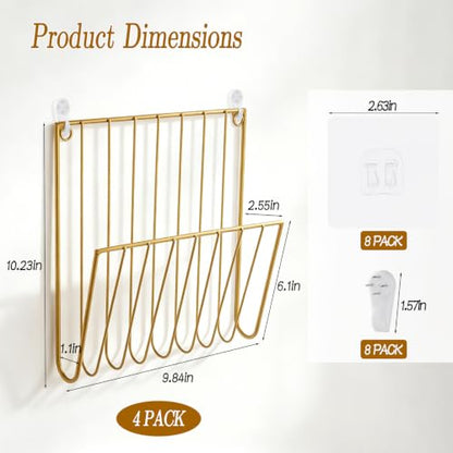 Wall Mounted Magazine Rack Set - Gold Wall Document Organizer, 4 Pieces