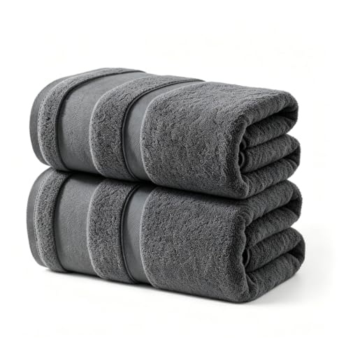 Gray Cotton Bath Towels Set 27 x 55 Inches - Pack of 2, Soft & Absorbent