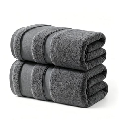 Gray Cotton Bath Towels Set 27 x 55 Inches - Pack of 2, Soft & Absorbent