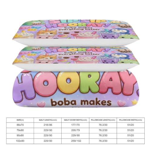 Cute Boba Tea Animals Kawaii Pattern Queen Duvet Cover Set 90x90 with Pillowcases