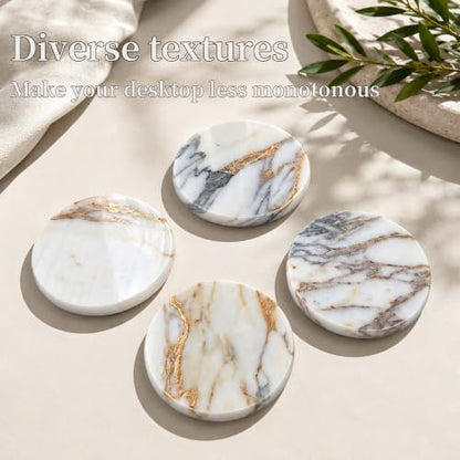 Marble Coasters Set of 4 - Stone Drink Coasters for Desk & Table Protection