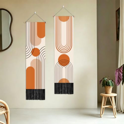 Vertical Tapestry Wall Art Decor Set - Boho Minimalist with Tassels, 2 Pieces