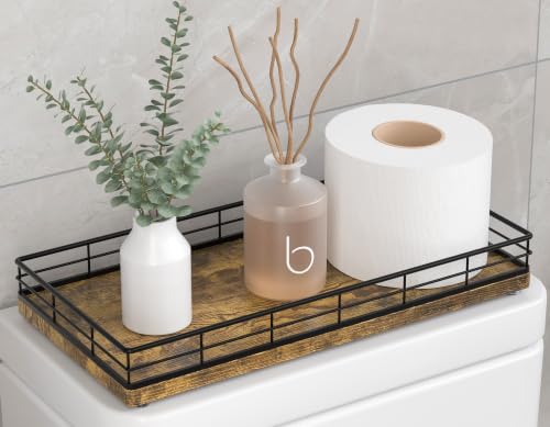 Wood & Metal Toilet Paper Basket Organizer - Black & Vintage Brown, 13" x 6.5" x 2"