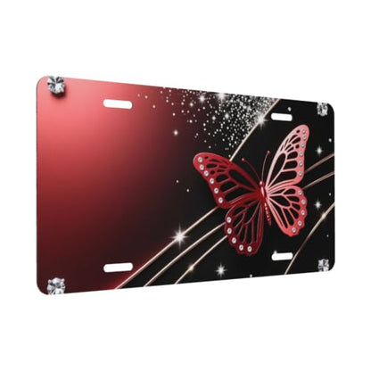 Red Butterfly Rhinestone Aluminum Decor Plate - Slant Line Design, 20cm Variation