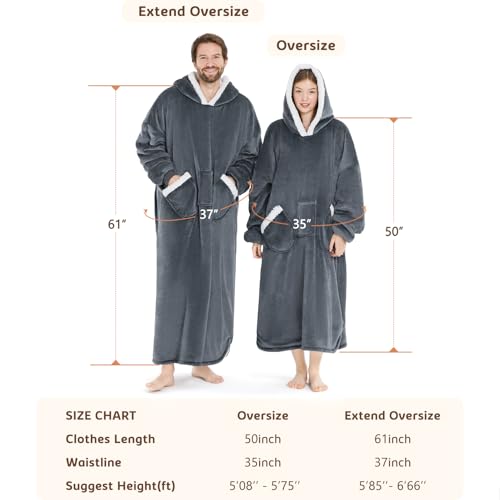 Oversized Wearable Blanket Hoodie for Women Men Christmas Gift Grey Extend 61 Inch