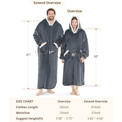 Oversized Wearable Blanket Hoodie for Women Men Christmas Gift Grey Extend 61 Inch