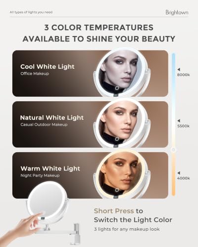 Brightown Sliver Wall-Mounted Lighted Makeup Mirror 1X/10X Magnification with LED