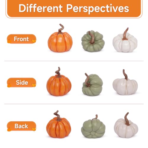 Fall Pumpkin Decor Set - Faux Ceramic Figurines in Color-11, 3 Piece