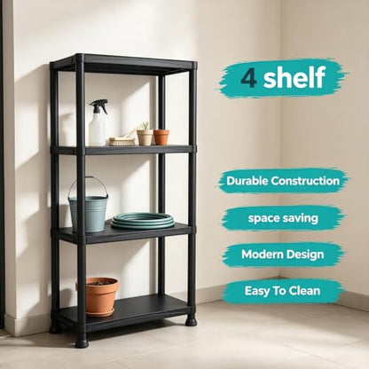 Garage Shelving Plastic Storage Shelves 4-Tier Unit 52x24x12 Inches - Waterproof & Sturdy