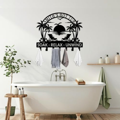 Personalized Hot Tub Towel Rack Wall Mount with Name - Style 2