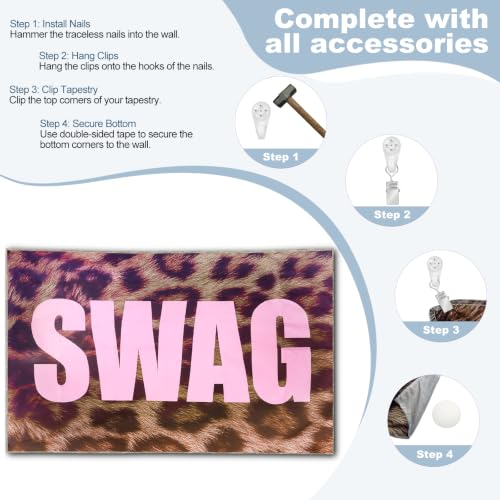 Pink Leopard Swag Wall Tapestry - Y2K Aesthetic Room Decor, 40 x 60 Inches